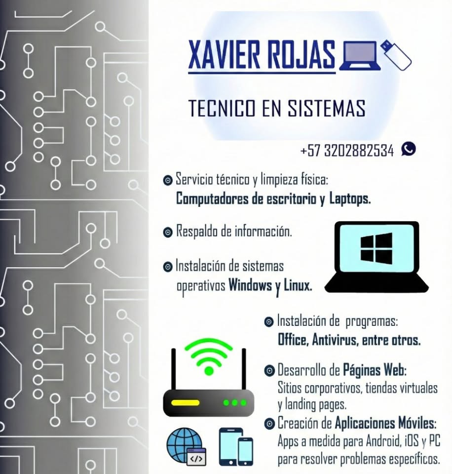Xavier Rojas - Tecnico en Sistemas - Flyer de servicios